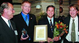 Left to right: Leif Ahnström, host of the Detektor International Awards ceremony and Sectech 2003 conference chairman; R. Todd Smith, Lenel&#8217;s vice president of International Sales and Marketing; Tore Brænna, Lenel&#8217;s director of Northern Europe; and Lennart Alexandrie, editor and publisher of Detektor International